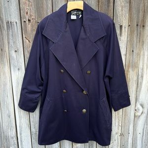 Genny By Gianni Versace Vintage Trench Coat Cotton Navy Blue 42